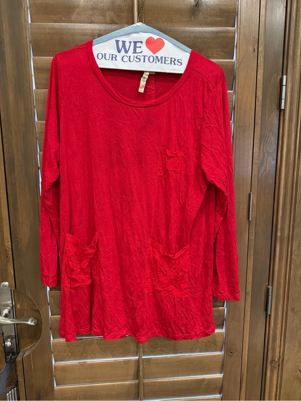 Comfy USA Women's Red Long Sleeve Tunic Top with pockets Size S. EUC.